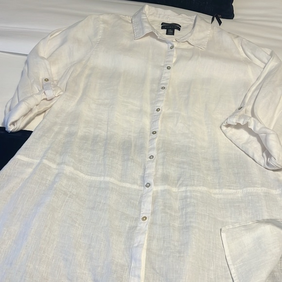 Tahari White Linen Tunic Top - Picture 5 of 6